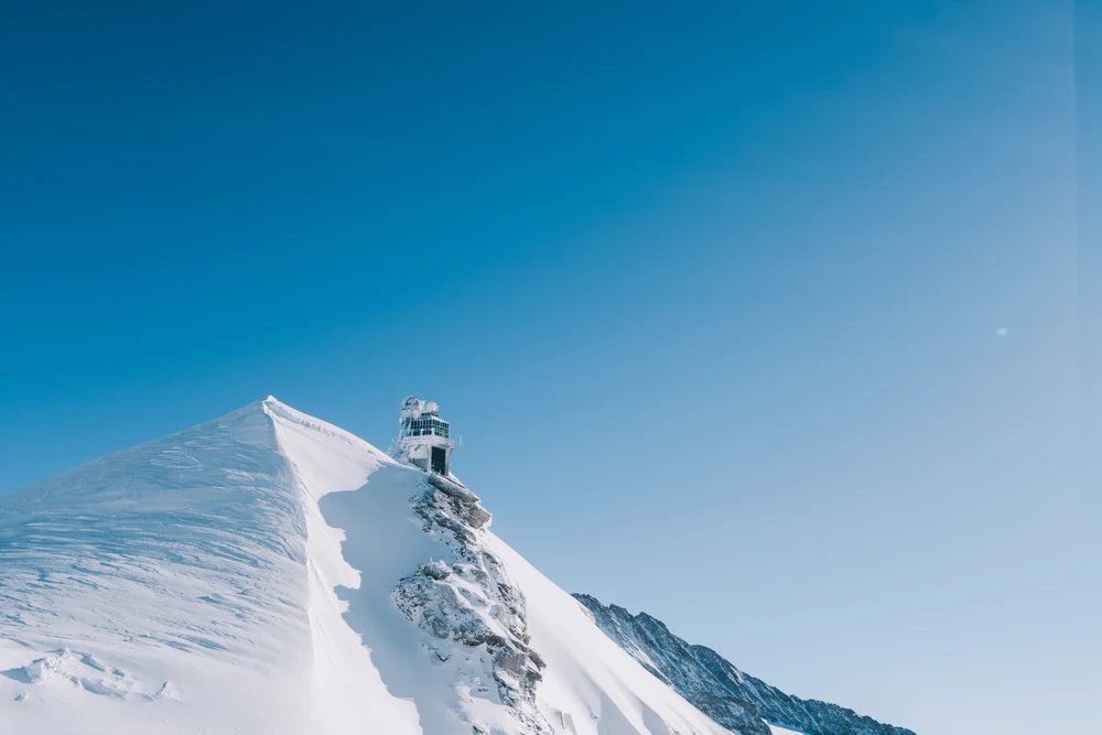 Snow-covered peaks at Jungfraujoch, the Top of Europe